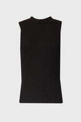 Black Ribbed Sleeveless Mock Neck Top