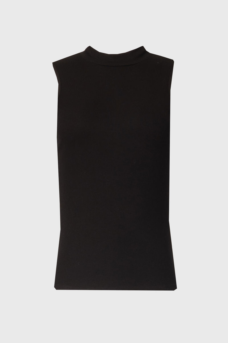 Black Ribbed Sleeveless Mock Neck Top