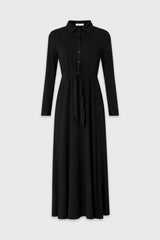 Black Slinky Button Tie Maxi Dress