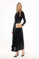 Black Slinky Pleated Maxi Skirt