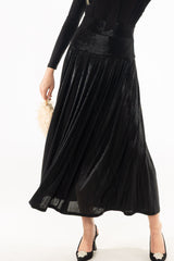 Black Slinky Pleated Maxi Skirt