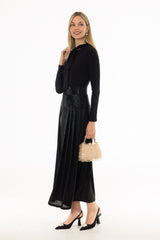 Black Slinky Pleated Maxi Skirt