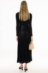 Black Slinky Pleated Maxi Skirt