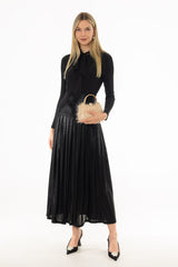 Black Slinky Pleated Maxi Skirt