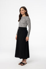 Black Smocked Maxi Skirt