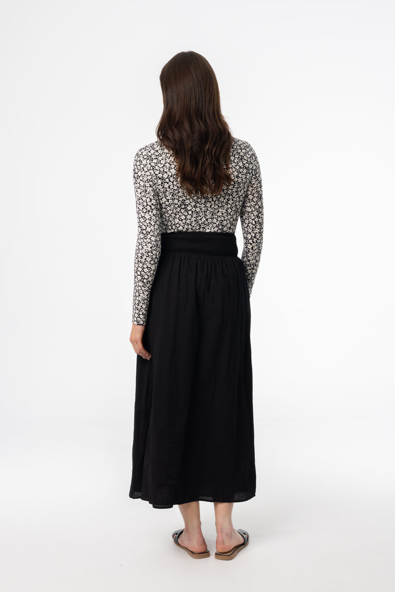 Black Smocked Maxi Skirt