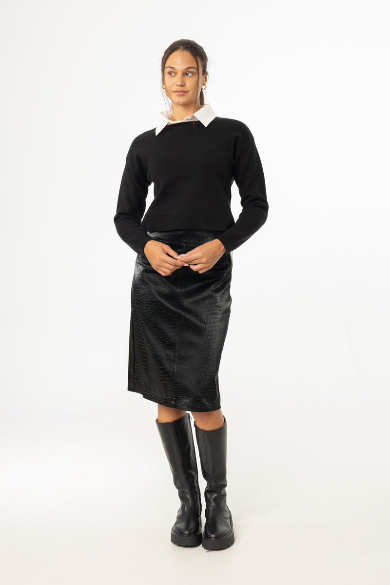 Black Snake Skin Leather Skirt