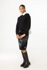 Black Snake Skin Leather Skirt