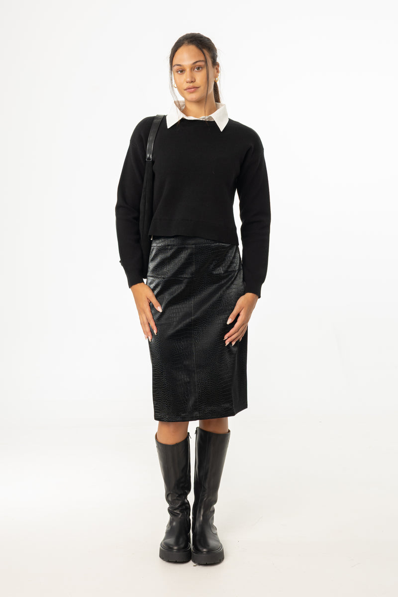 Black Snake Skin Leather Skirt