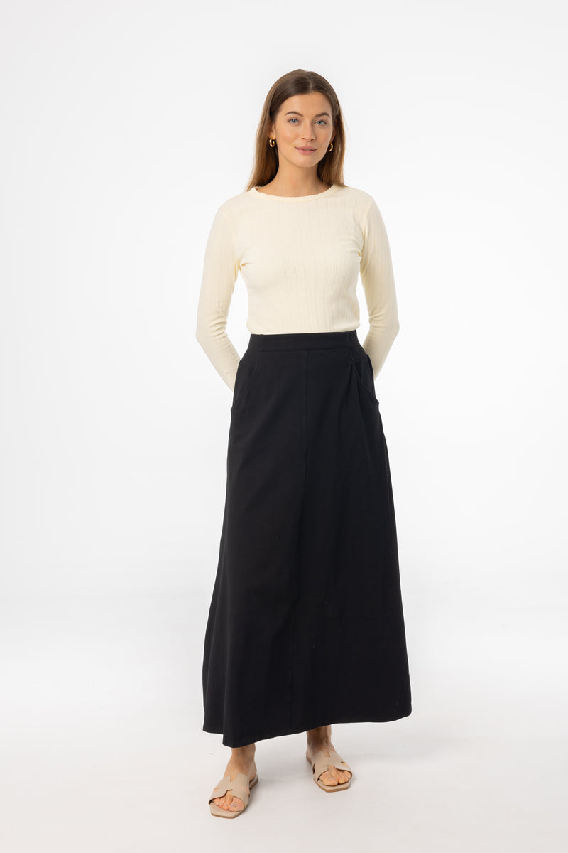 Black Soft Stretch Maxi Skirt