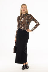 Black Soft Structure Denim Maxi Skirt