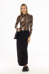 Black Soft Structure Denim Maxi Skirt