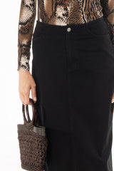 Black Soft Structure Denim Maxi Skirt