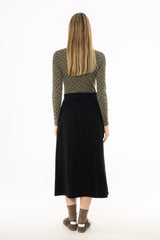 Black Paneled Denim Skirt