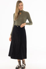 Black Paneled Denim Skirt