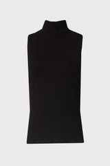 Black Solid Sleeveless Turtleneck Top