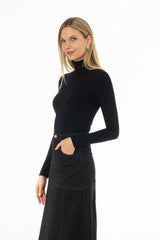 Black Solid Turtleneck Top