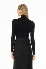 Black Solid Turtleneck Top