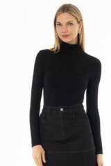 Black Solid Turtleneck Top