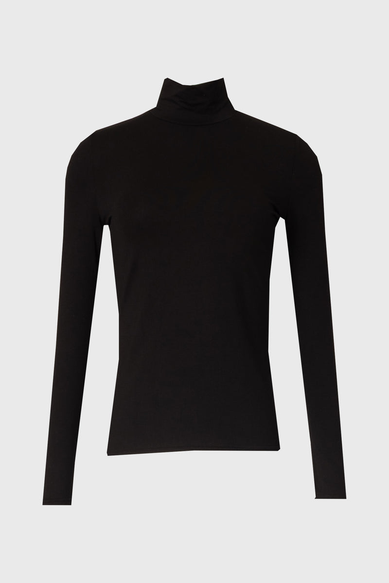 Black Solid Turtleneck Top