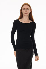 Black Solid Wide Neck T-Shirt