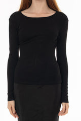 Black Solid Wide Neck T-Shirt