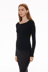 Black Solid Wide Neck T-Shirt