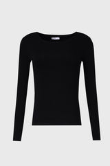 Black Solid Wide Neck T-Shirt