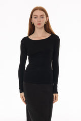 Black Solid Wide Neck T-Shirt