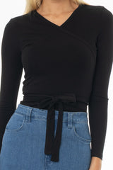 Black Solid Wrap T-Shirt