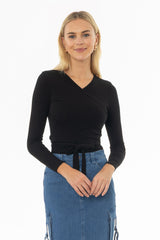 Black Solid Wrap T-Shirt