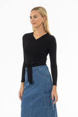 Black Solid Wrap T-Shirt