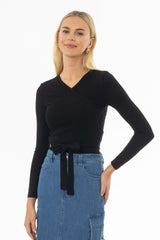 Black Solid Wrap T-Shirt