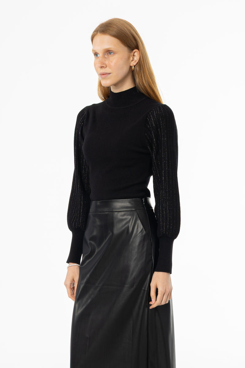 Black Sparkle Balloon Sleeve Sweater