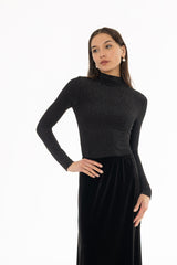 Black Sparkle Seamless Mock Neck Top