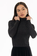 Black Sparkle Seamless Mock Neck Top