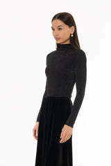 Black Sparkle Seamless Mock Neck Top