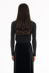 Black Sparkle Seamless Mock Neck Top