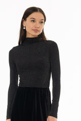 Black Sparkle Seamless Mock Neck Top