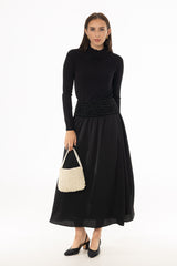Black Sparkle Velvet Drop Waist Maxi Skirt