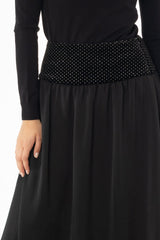 Black Sparkle Velvet Drop Waist Maxi Skirt