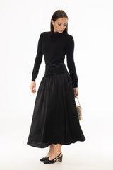 Black Sparkle Velvet Drop Waist Maxi Skirt