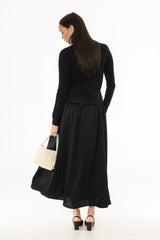 Black Sparkle Velvet Drop Waist Maxi Skirt