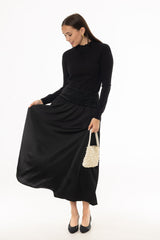 Black Sparkle Velvet Drop Waist Maxi Skirt