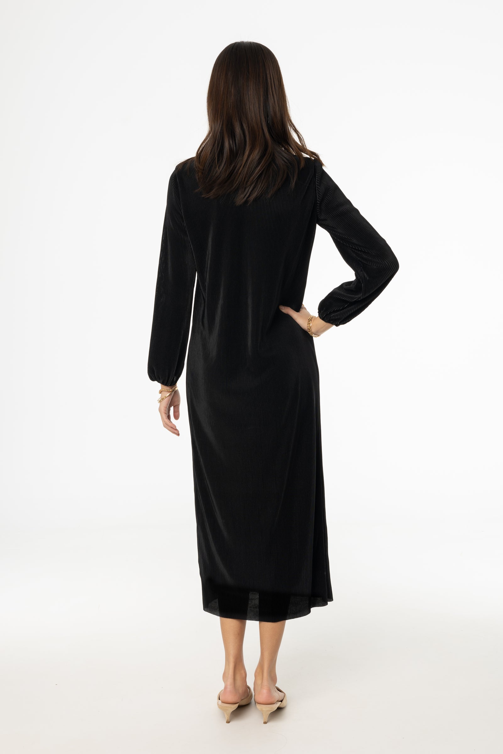 Black Square Neck Accordion Pleat Maxi Dress BLANK Black Square Neck Accordion Pleat Maxi Dress BLANK
