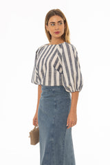 Navy Square Neck Linen Top