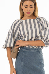 Navy Square Neck Linen Top