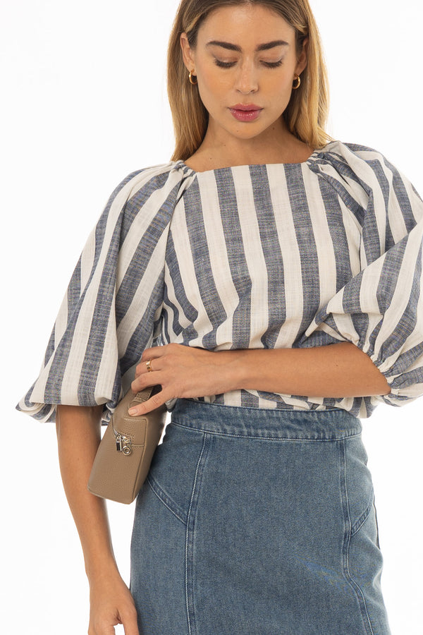 Navy Square Neck Linen Top – BLANK
