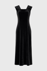 Black Square Neck Velour Maxi Jumper