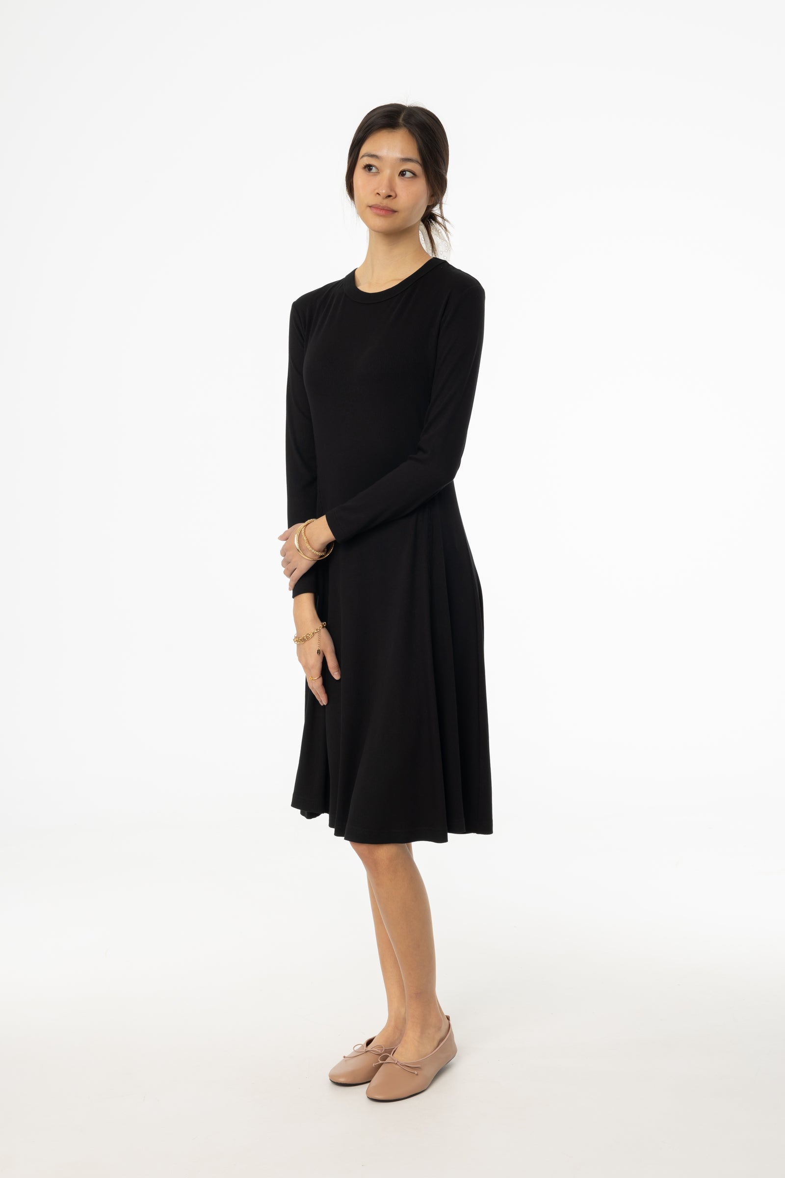 Black Stitched Flare Dress  BLANK